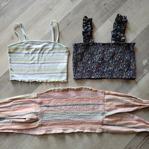 Cropped Top Set Women's Small Cottage Boho Hippie Stripes Ditsy Floral